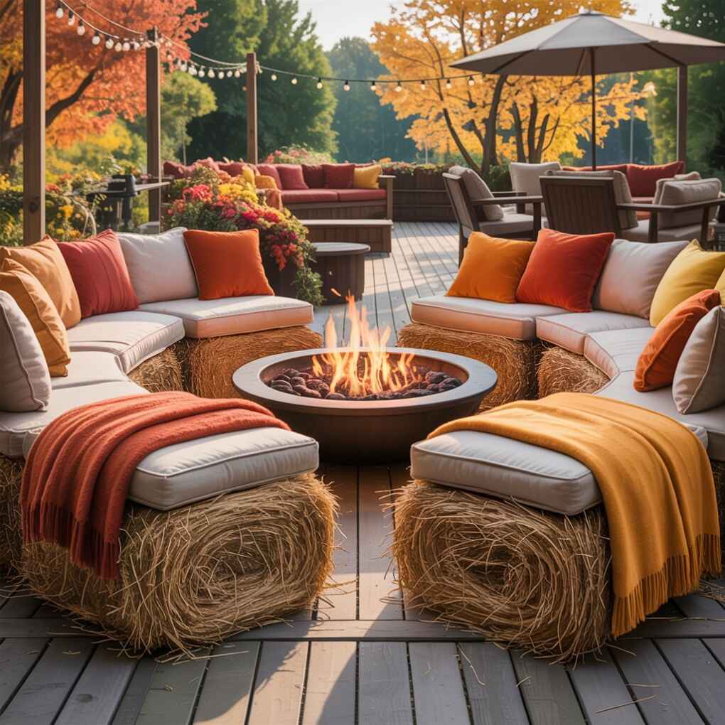 Hay Bale Bench with Blanket