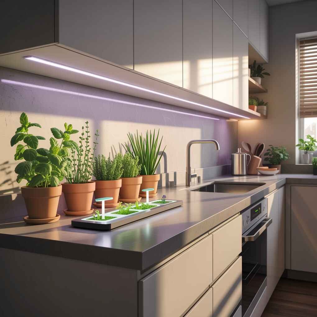 Mini Herb Garden with Integrated Lighting