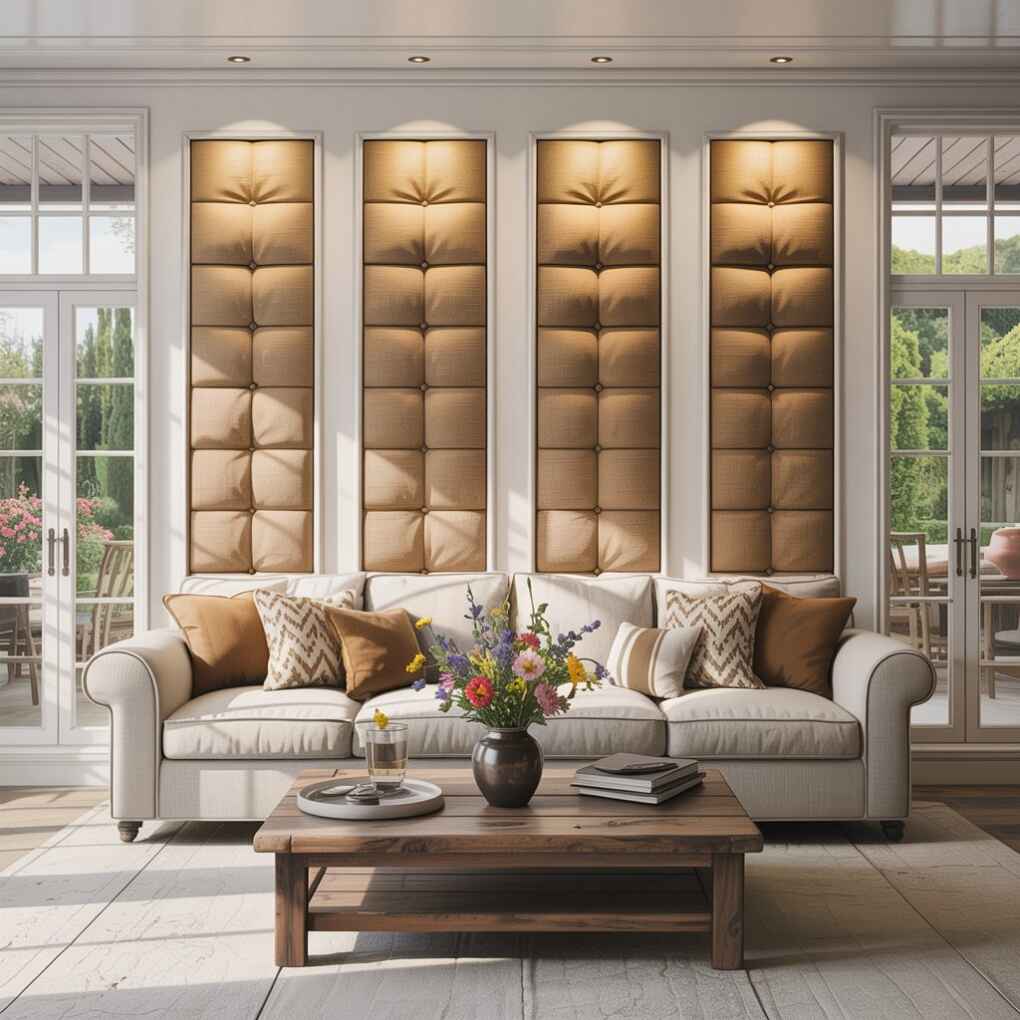 Tufted Wall Panels with Burlap