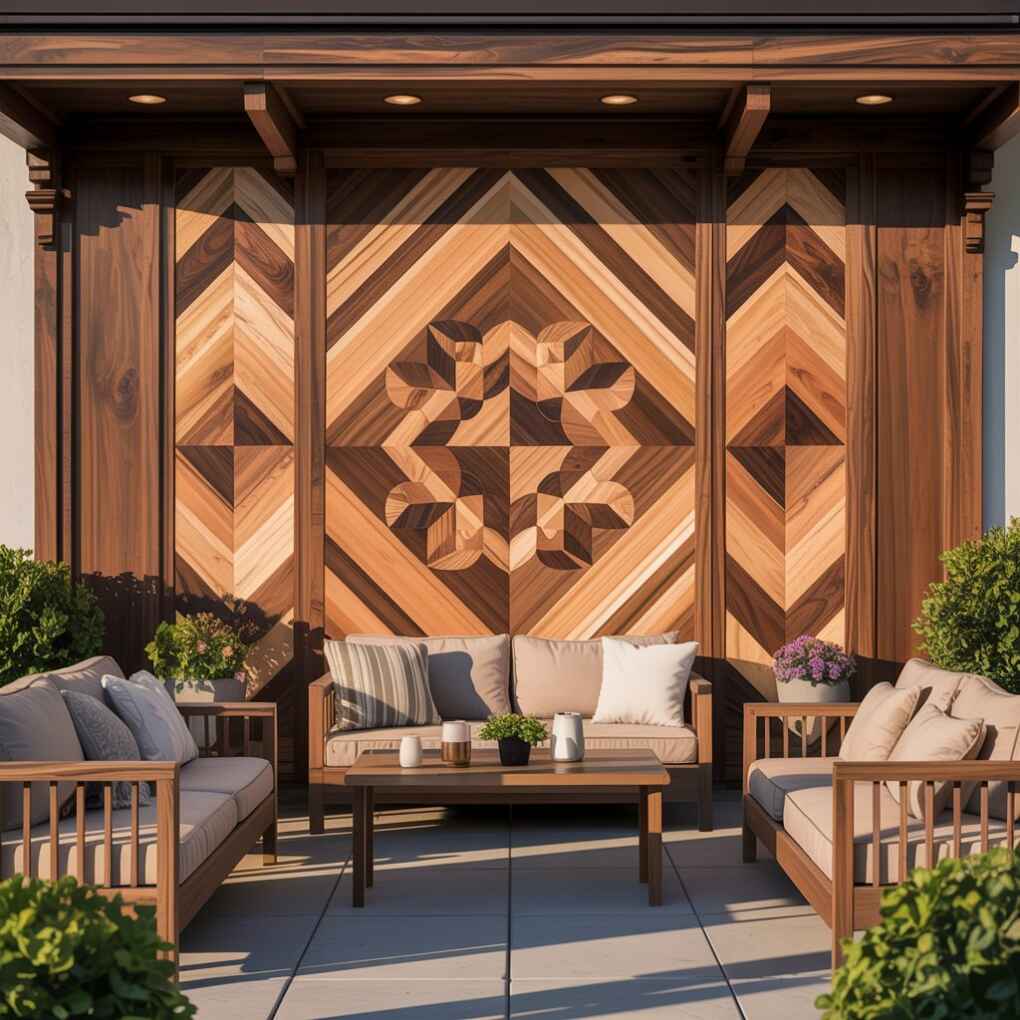 Wood Wall with Inlaid Patterns