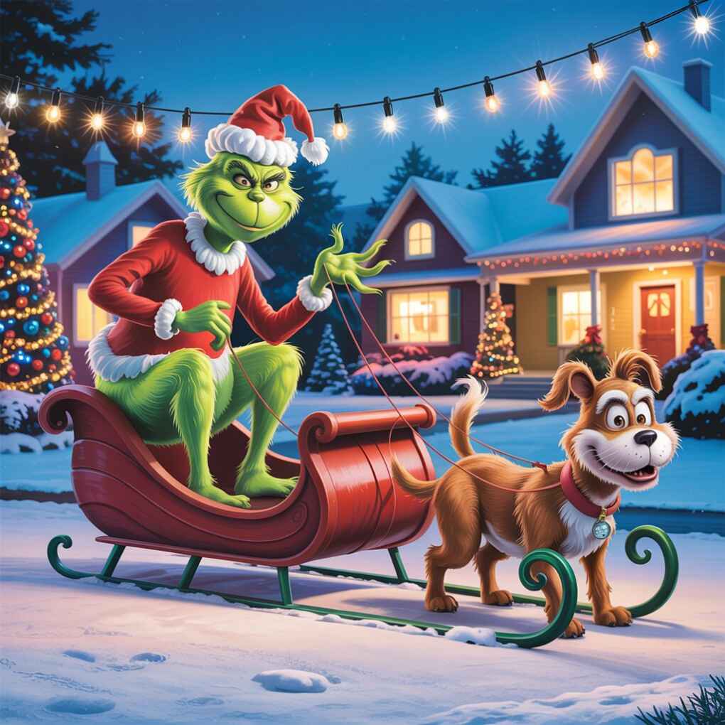 Grinch Lawn Sculpture Scene