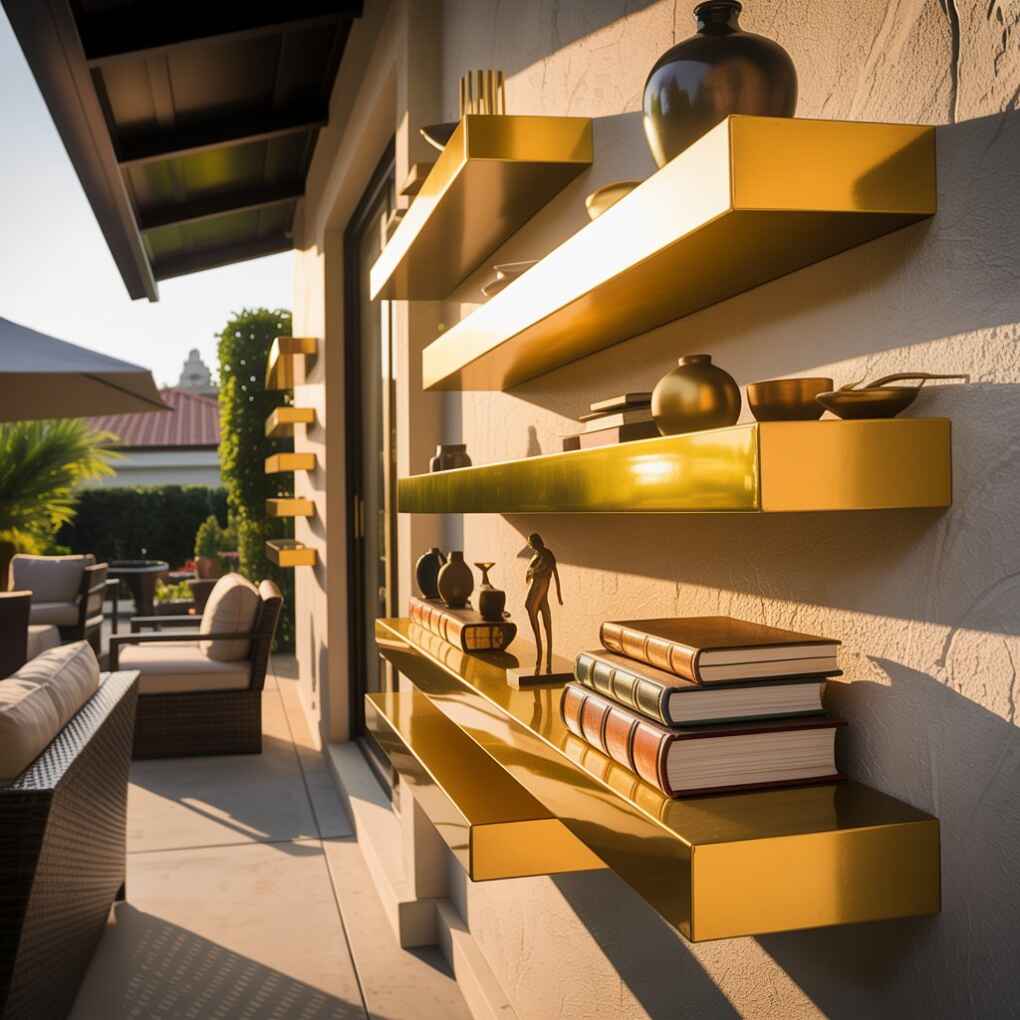 Floating Shelves with Gold Edges